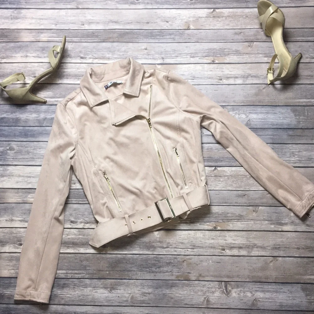 JENNIFER LOPEZ Pink Faux Suede Moto Jacket M
